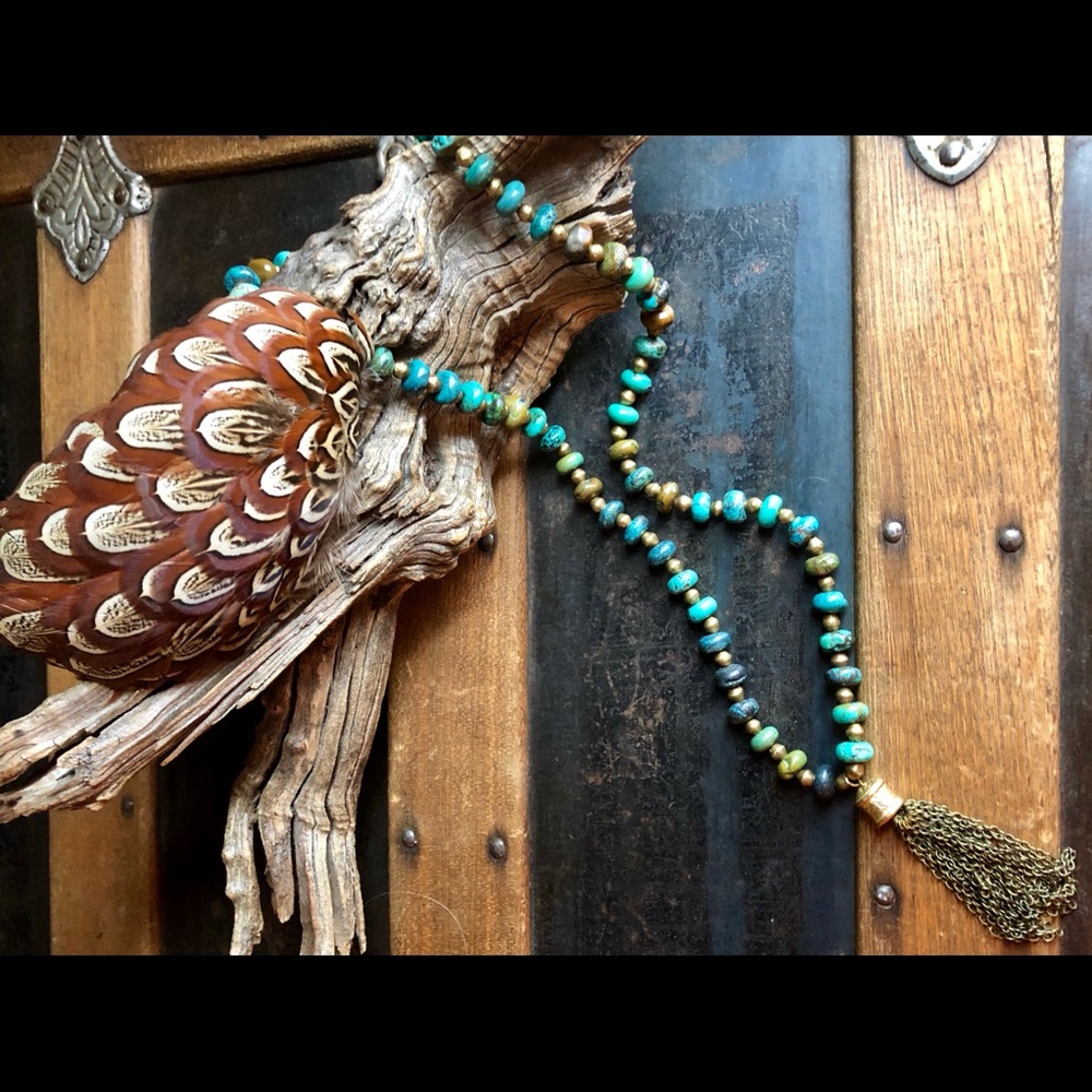 Genuine Turquoise heishi and brass necklace!